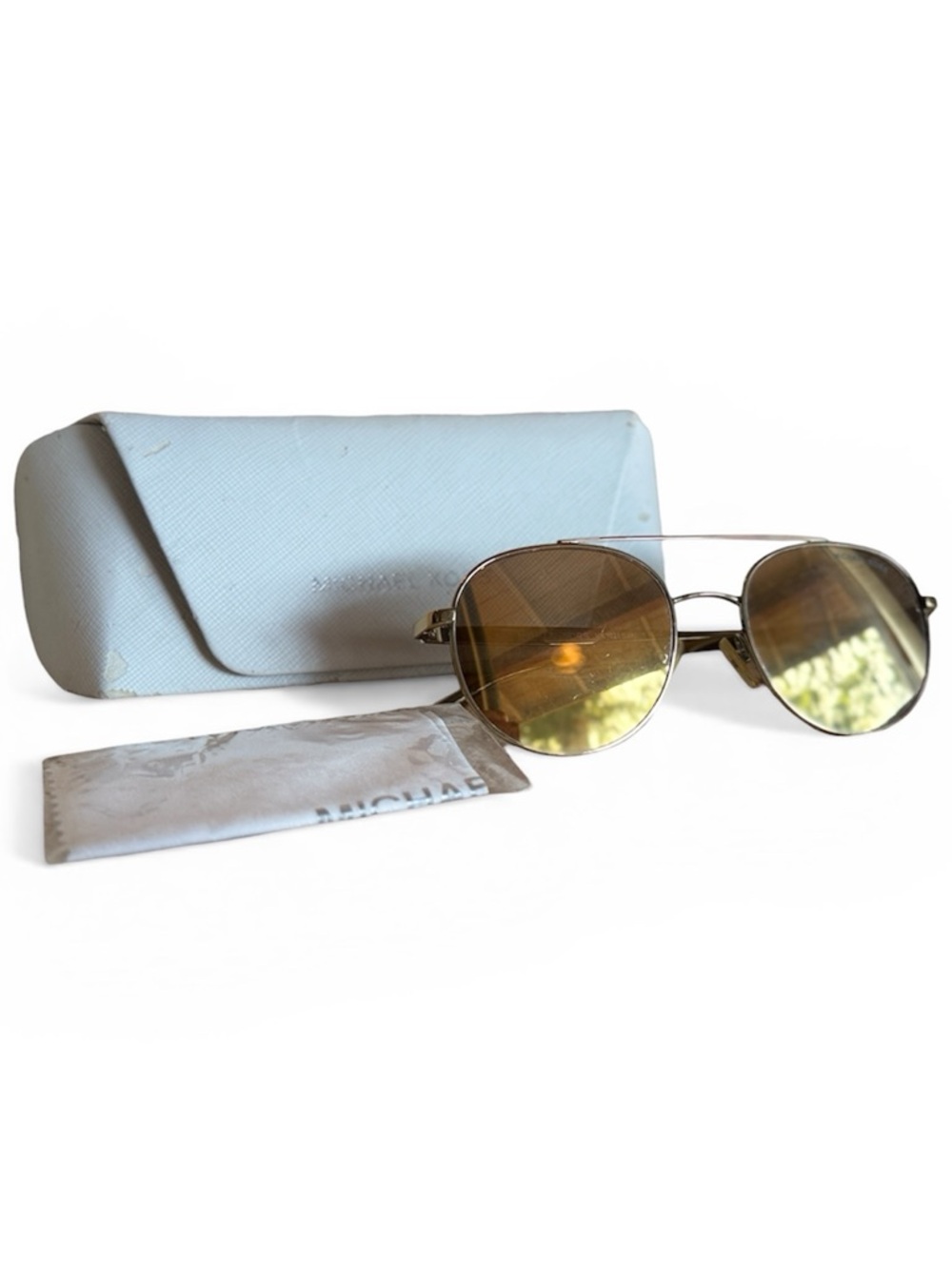 Michael Kors MK1021 Lon Gold Metal Sunglasses Brown Gold Mirror 53-18 w +Case